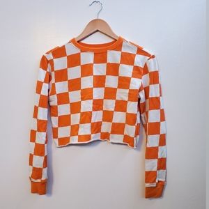 Checkered Crop Top Long Sleev